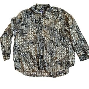Resource VTG Animal Print Button-Up Blouse S/1X Y2k Retro Boho Tribal Oversized‎